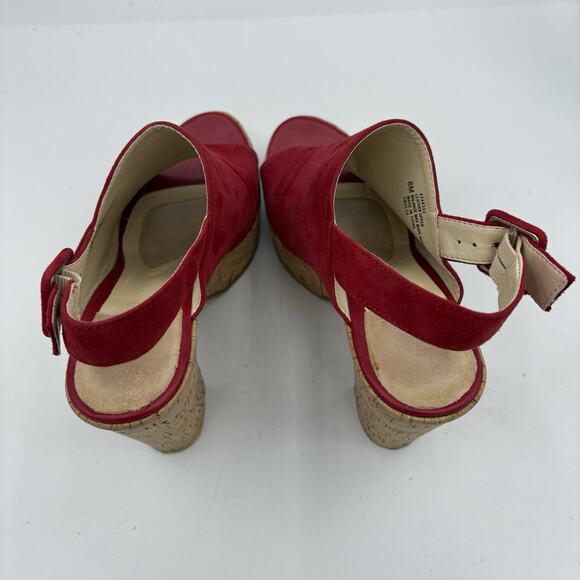 Isola‎ Heels Womens Size 6 Leather Red Block Cork Buckle Slingback Platform H4 - Picture 6 of 11